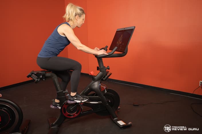 Peloton Bike+ Reviewer Riding