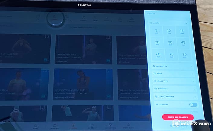 Peloton App Class Filter Options