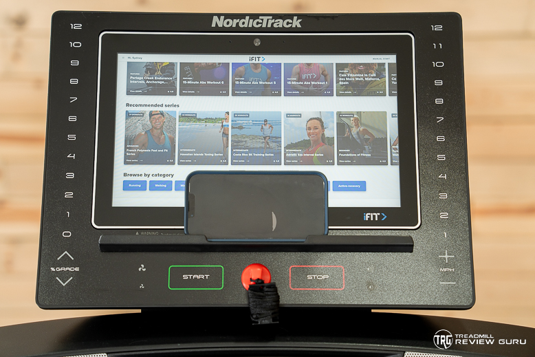 NordicTrack EXP 14i phone holder and console